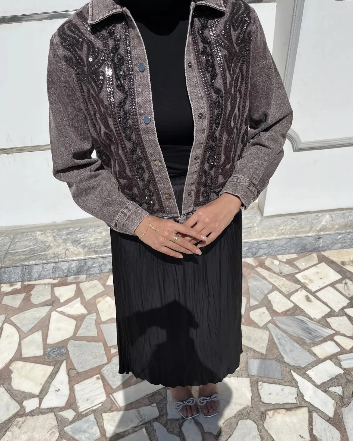 Taş ve Nakış işlemeli Kot ceket - 8